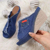 Süße Peep-Toe-Keilsandalen aus Denim